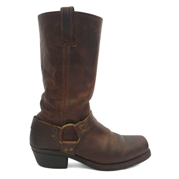 Frye Shoes - FRYE 12R Harness Boot Brown Oiled Leather Western Cowgirl Mid Calf Engineer Moto